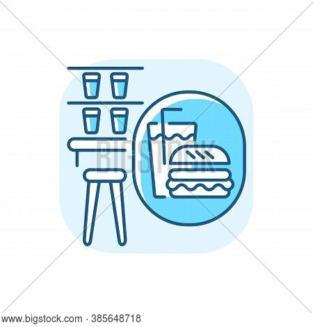 Snack Bar Blue Rgb Color Icon. Onboard Restaurant Wagon For Passengers. Railroad Transportation Serv