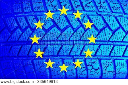 Eu Flag On Texture Background. Background For Greeting Cards For Eu Public Holidays. Europe Day Is C