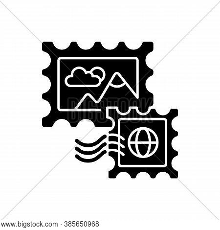 Postage Stamps Black Glyph Icon. Collecting Rare Postmarks Hobby, Philately Silhouette Symbol On Whi