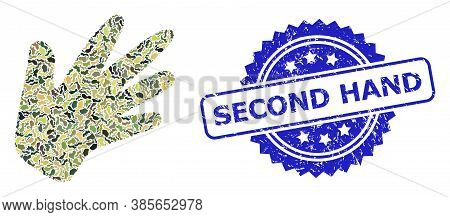 Military Camouflage Combination Of Hand, And Second Hand Unclean Rosette Stamp. Blue Seal Includes S