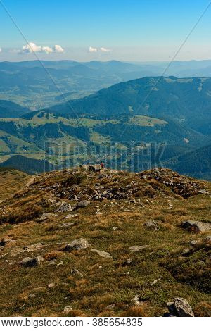 Beautiful Landscape With High Cliffs And Illuminated Peaks, Blue Sky And Trails Of The Montenegrin R