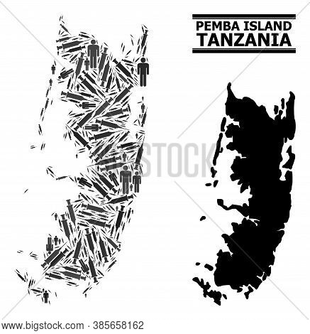 Virus Therapy Mosaic And Solid Map Of Pemba Island. Vector Map Of Pemba Island Is Done From Vaccine 