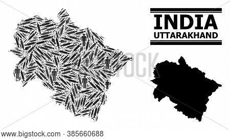 Vaccine Mosaic And Solid Map Of Uttarakhand State. Vector Map Of Uttarakhand State Is Done With Vacc