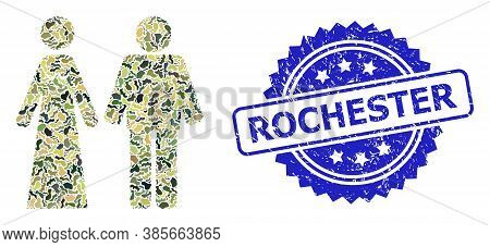 Military Camouflage Combination Of Married Groom And Bribe, And Rochester Textured Rosette Stamp Sea