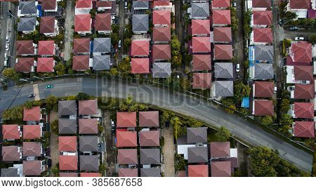 Aerial View Of Town Street And Home Village In Bangkok Thailand