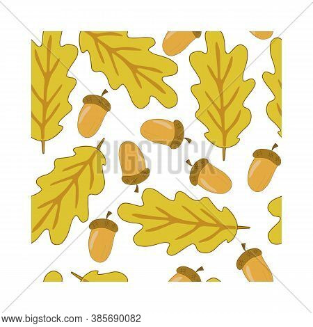 Seamless Pattern With Simple Brown Acorns And Leaves