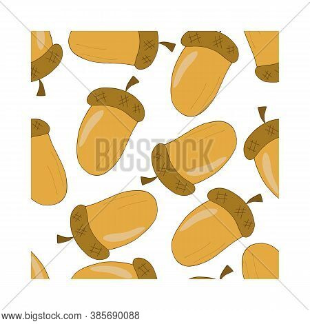 Seamless Pattern With Simple Brown Acorns In Hats