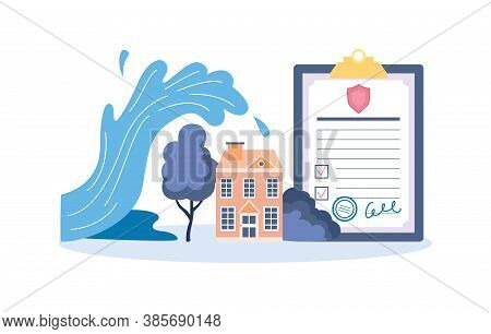 Property Insurance Against Floods And Natural Disasters Flat Vector Illustration.