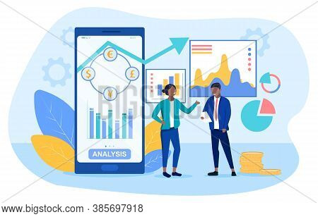 Data Analysis With Business Colleagues In Discussion Over Statistical And Performance Charts In The 