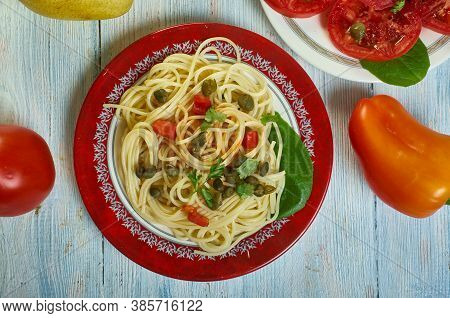 Sicilian Spaghetti Con Pesto Di Capperi