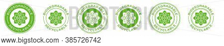 Biodegradable Recyclable Vector Icon. Bio Recyclable And Degradable Package Packet Logo. Information