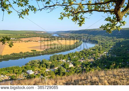 View from the top of hill to Dniester river near Socola village, Soldanesti district, Moldova
