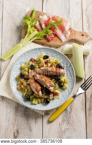 filled rolls with ham leek and black olives