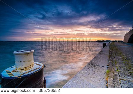 Beautiful Sunset At The Markermeer. Bataviahaven, In Lelystad