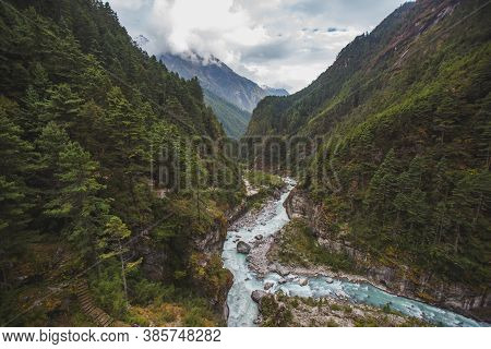 Bhote-khosi River, Nepal. View From The Hillary Bridge
