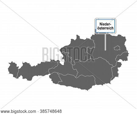 Detailed And Accurate Illustration Of Map Of Austria With Road Sign Of Nieder