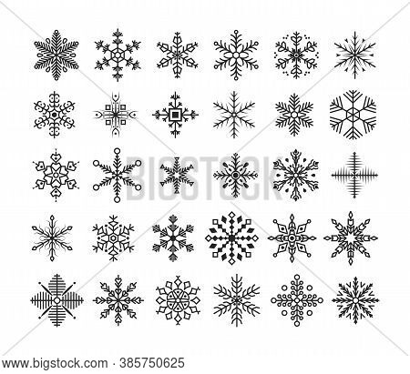 Snowflake Collection For Design Christmas And New Year Banner And Cards. Set Of Cute Snowflakes. Win
