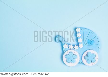 Blue Newborn Background, Minimal Style. Baby Shower Invitation. Baby Boy Announcement. Fondant Baby 