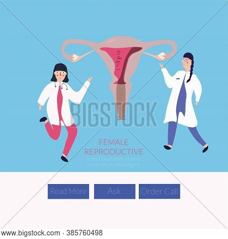 Two Female Doctors Talk About A Woman's Reproductive System. Website Page. Medicine, Women's Health