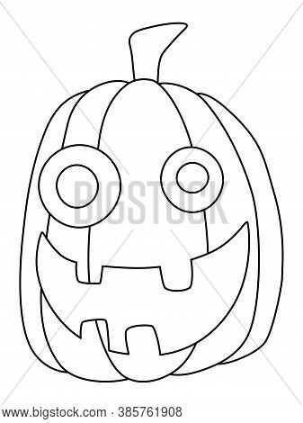 Silly Smiling Face Carved Pumpkin Simple Black And White Stock Vector Illustration. Foolish Hallowee