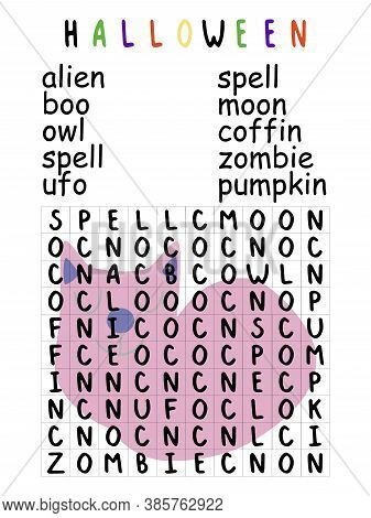 Amusing Halloween Word Search Puzzle For Kids Stock Vector Illustration. Find And Mark All The Words