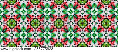 Aztec Lace Pattern. Black, Green Seamless Texture. Repeat Tie Dye Illustration. Ikat Asian Design. A