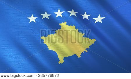The Waving Flag Of Kosovo. High Quality 3d Illustration. Perfect For News, Reportage, Events.