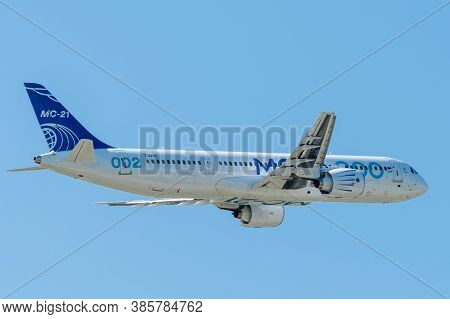 August 30, 2019. Zhukovsky, Russia. Promising Russian Medium-range Narrow-body Passenger Aircraft Ir