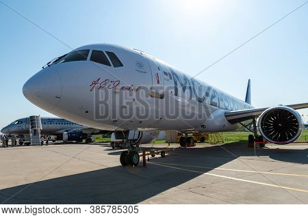 August 30, 2019. Zhukovsky, Russia. Promising Russian Medium-range Narrow-body Passenger Aircraft Ir