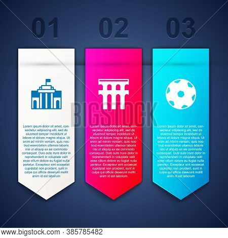 Set Prado Museum, Aqueduct Of Segovia And Football Ball. Business Infographic Template. Vector