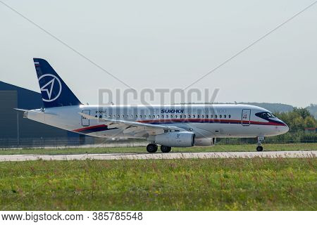 August 30, 2019. Zhukovsky, Russia. Russian Short-range Narrow-body Passenger Aircraft  Sukhoi Super