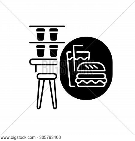 Snack Bar Black Linear Icon. Onboard Restaurant Wagon For Passengers. Railroad Transportation Servic