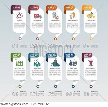 Infographic Recycling Template. Icons In Different Colors. Include Recycling, Trash Container, Burna