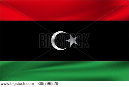 Realistic Waving National Flag Of The State Of Libya. Vector Illustration. Eps 10