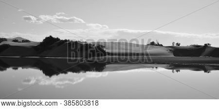 Lagoon And Dunes In Black And White Mode, Maspalomas, Coast Of Gran Canaria