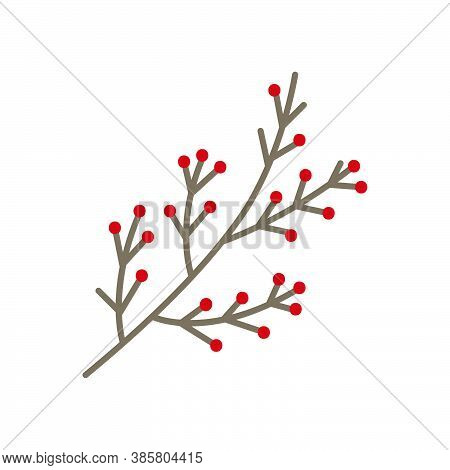 Chrisrmas Branch With Berry Vector Icon. Xmas, New Year Holiday Celebration Symbol. Isolated Illustr