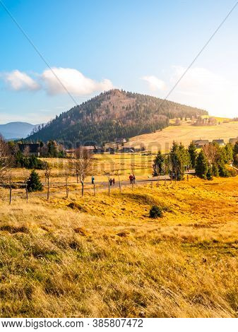 Jizerka Village With Bukovec Hill, Jizera Mountains, Czech Republic.