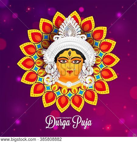 Mandala Design With Beautiful Maa Durga Face Illustration For Indian Festival Shubh Navratri And Dur
