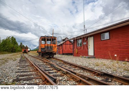 Carcross, Yukon, Canada - August 23, 2020: Historic Railroad Station In A Small Touristic Town.