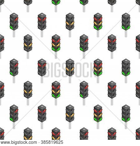 Traffic Lights Isometry Pattern. A Device For Regulating The Movement Of Vehicles On The Road, Incre