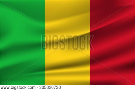 Flag Of Mali. Realistic Waving Flag Of Republic Of Mali. Fabric Textured Flowing Flag Of Mali.
