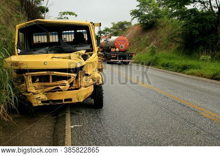 Itabela, Bahia / Brazil - May 22, 2009: A Truck Involved In An Accident Is Seen At Rodivia Br 101, I