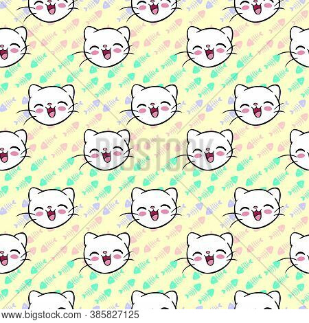 Seamless Pattern With Cats Background Pastel Colours