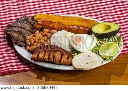 Bandeja Paisa, Typical Dish At The Antioqueño Region Of Colombia