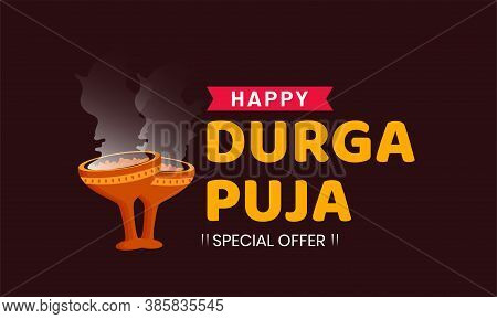 Typography Text On Sale Of Indian Festival Of Durga Puja. Happy Durga Puja.