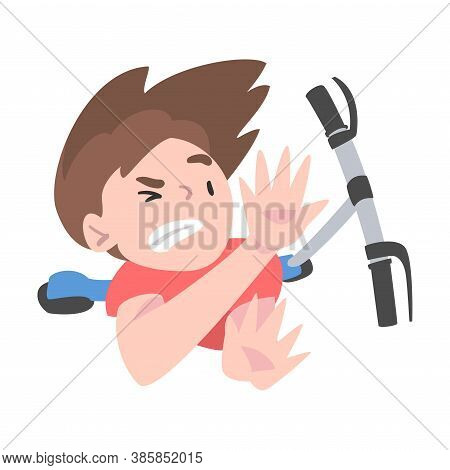 Boy Falling Down From Kick Scooter, View From Above, Traumatic Accident, Health Risk Cartoon Style V