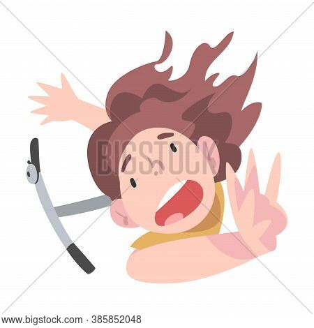View From Above Of Frightened Girl Falling Down From Kick Scooter, Traumatic Accident, Health Risk, 