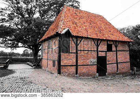 Old Water Mill For Grinding Grain From 1690 At The Manor Oldemeule In Twente, The Netherlands