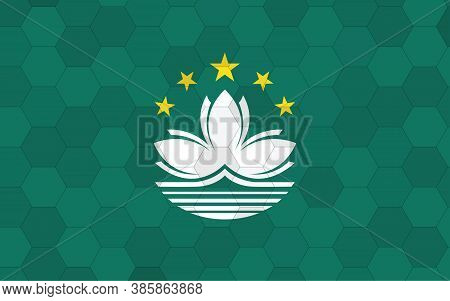 Macau Flag Illustration. Futuristic Macanese Flag Graphic With Abstract Hexagon Background Vector. M