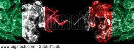 Italy Vs Afghanistan, Afghani Smoky Mystic Flags Placed Side By Side. Thick Colored Silky Abstract S